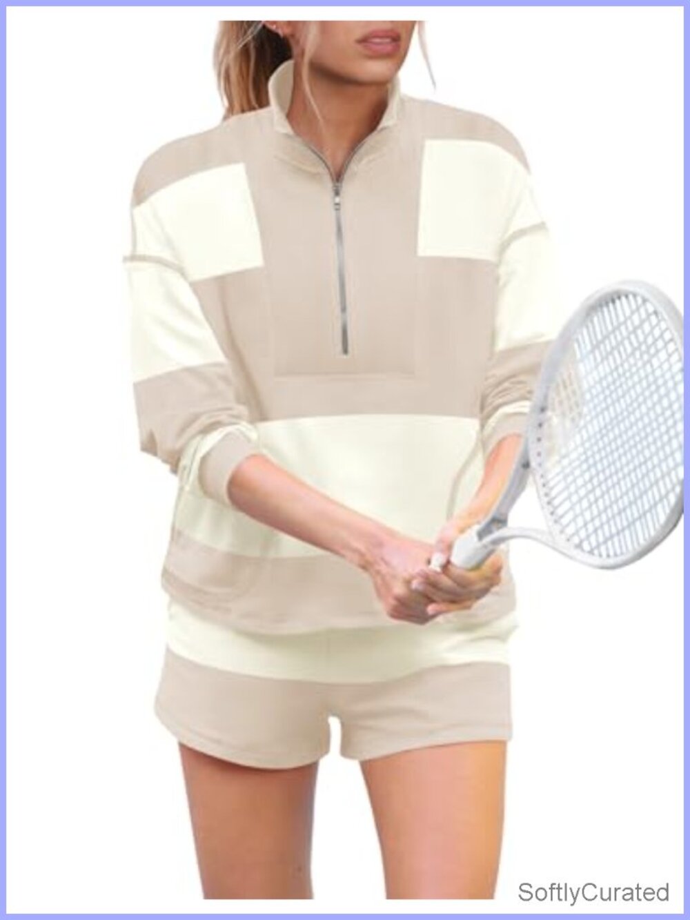 Striped Oversized Lounge Set Long Sleeve Top and Shorts with Pockets